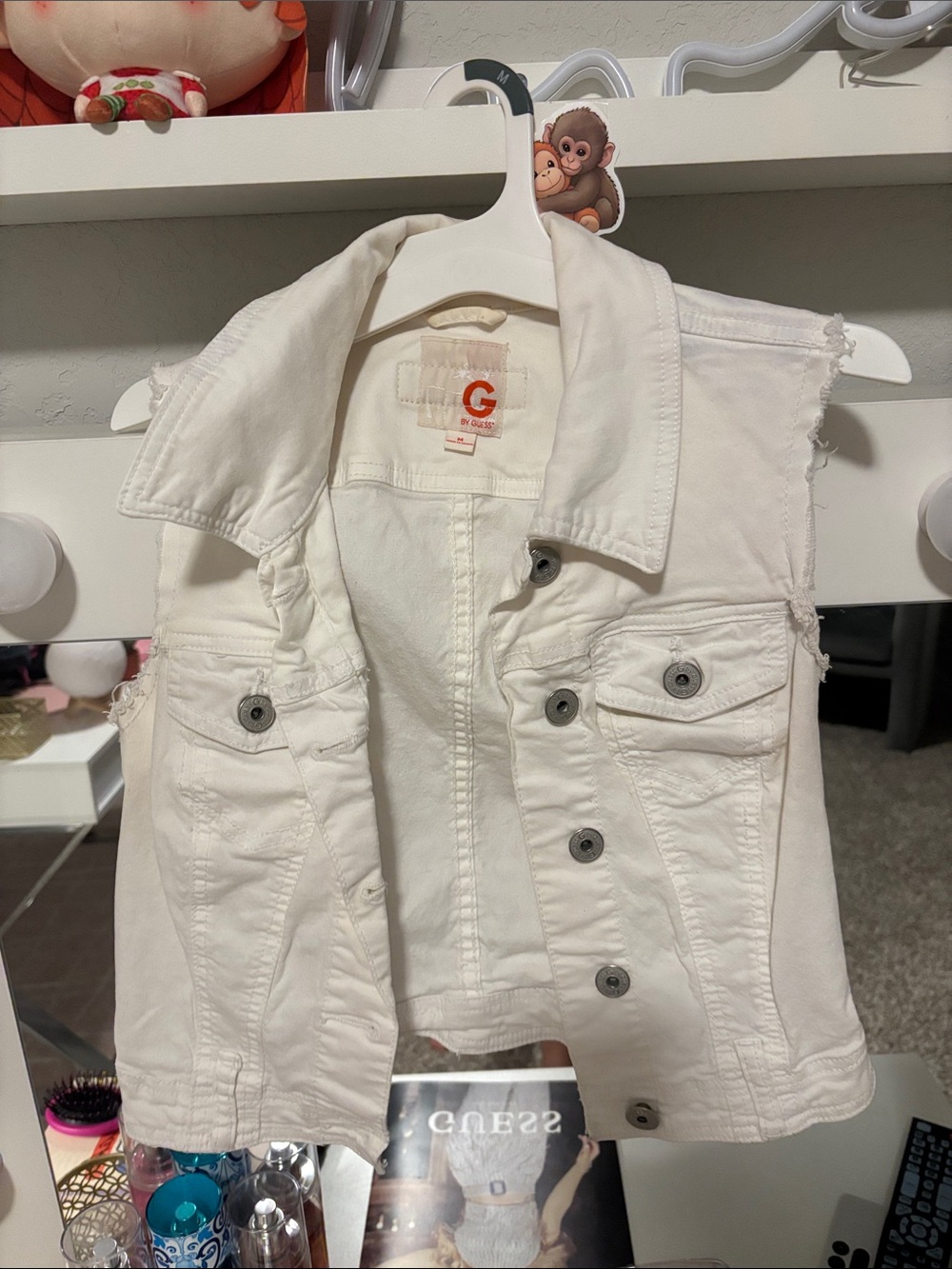 Medium G by Guess White Sleeveless Denim Vest